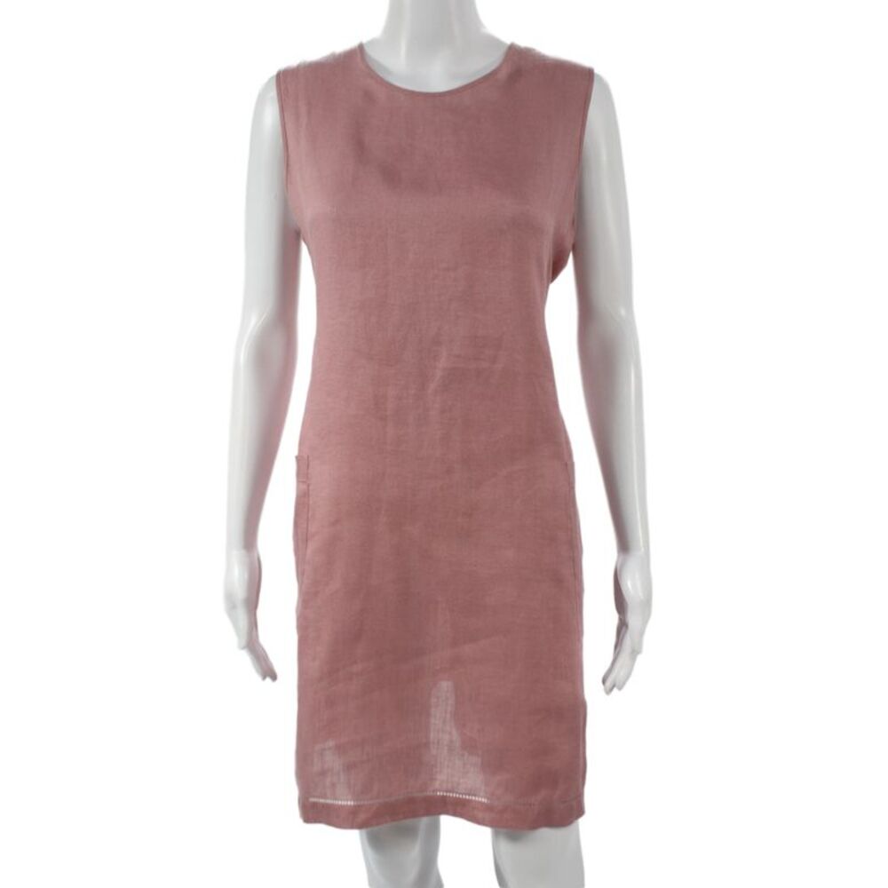 Morgane Le Fay Womens Shift Dress Pink Linen Knee Sleeveless Size M